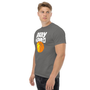 Play Hard Basketball T-Shirt, 100% cotton μπλουζάκι με μπάλα του μπάσκετ και ατάκα για τους λάτρεις του μπάσκετ.
