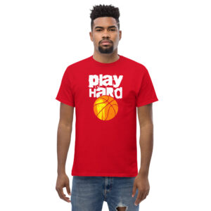 Play Hard Basketball T-Shirt, 100% cotton μπλουζάκι με μπάλα του μπάσκετ και ατάκα για τους λάτρεις του μπάσκετ.