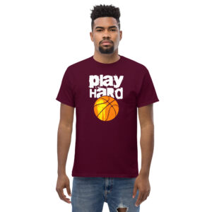 Play Hard Basketball T-Shirt, 100% cotton μπλουζάκι με μπάλα του μπάσκετ και ατάκα για τους λάτρεις του μπάσκετ.