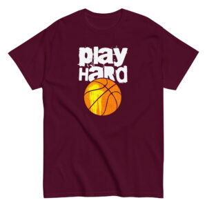 Play Hard Basketball T-Shirt, 100% cotton μπλουζάκι με μπάλα του μπάσκετ και ατάκα για τους λάτρεις του μπάσκετ.