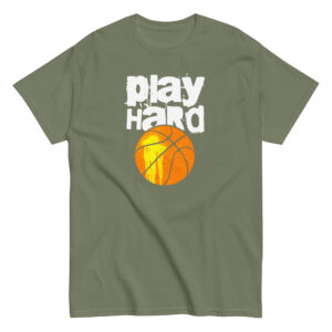 Play Hard Basketball T-Shirt, 100% cotton μπλουζάκι με μπάλα του μπάσκετ και ατάκα για τους λάτρεις του μπάσκετ.