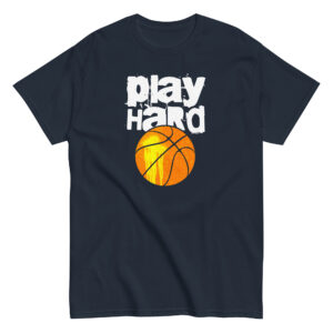 Play Hard Basketball T-Shirt, 100% cotton μπλουζάκι με μπάλα του μπάσκετ και ατάκα για τους λάτρεις του μπάσκετ.