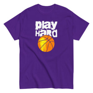 Play Hard Basketball T-Shirt, 100% cotton μπλουζάκι με μπάλα του μπάσκετ και ατάκα για τους λάτρεις του μπάσκετ.