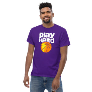 Play Hard Basketball T-Shirt, 100% cotton μπλουζάκι με μπάλα του μπάσκετ και ατάκα για τους λάτρεις του μπάσκετ.