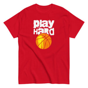 Play Hard Basketball T-Shirt, 100% cotton μπλουζάκι με μπάλα του μπάσκετ και ατάκα για τους λάτρεις του μπάσκετ.