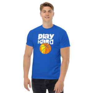 Play Hard Basketball T-Shirt, 100% cotton μπλουζάκι με μπάλα του μπάσκετ και ατάκα για τους λάτρεις του μπάσκετ.