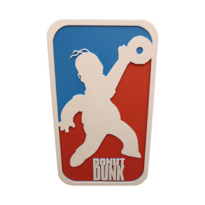 NBA Simpson 3D Printed πινακίδα, διακοσμητικό σε 3D εκτύπωση parody στο λογότυπο του NBA, με τον Homer Simpson να κάνει dunk με ένα ντόνατς.