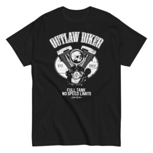 Outlaw Biker T-Shirt, 100% cotton μπλουζάκι με ατάκα για μηχανές. "Full Tank No Speed Limits".