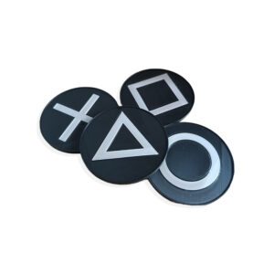 PS Controller Buttons Coasters set, 3d Printed σετ σουβέρ εμπνευσμένο από τα σύμβολα των controllers του Playstation, Σε μαύρο και ασημί χρώμα.