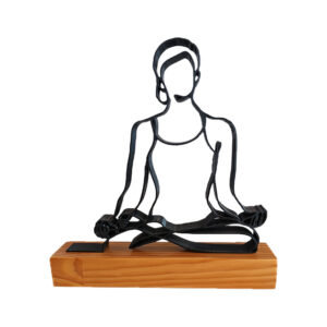 Yoga Pose 3D Printed διακοσμητικό, One Line Art στυλ, για τους λάτρεις της Yoga και του διαλογισμού. Με ξύλινη βάση από πεύκο.