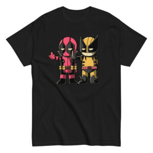 Deadpool and Wolverine T-Shirt, 100% cotton αστείο μπλουζάκι σε ένα cartoon parody από τους δύο χαρακτήρες της Marvel.