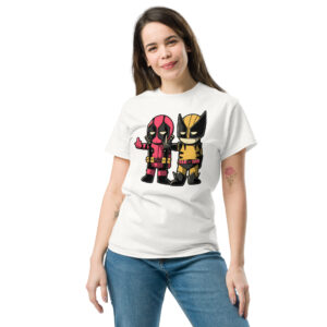 Deadpool and Wolverine T-Shirt, 100% cotton αστείο μπλουζάκι σε ένα cartoon parody από τους δύο χαρακτήρες της Marvel.