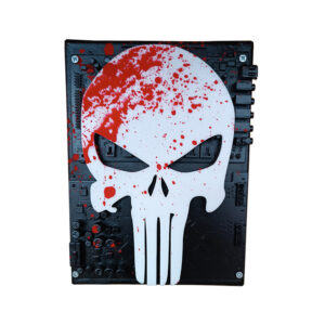 Punisher Dark Art επιτοίχιο διακοσμητικό, με συνδυασμό τεχνικών 3d printing και ζωγραφική με spray και ακρυλικά χρώματα. Μία dark και futuristic απεικόνιση στο λογότυπο του Punisher.