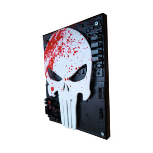 Punisher Dark Art επιτοίχιο διακοσμητικό, με συνδυασμό τεχνικών 3d printing και ζωγραφική με spray και ακρυλικά χρώματα. Μία dark και futuristic απεικόνιση στο λογότυπο του Punisher.