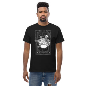 Party Animal Tarot Card T-Shirt, 100% cotton μπλουζάκι με κάρτα ταρώ και έναν σκελετό που πίνει κοκτέιλ.