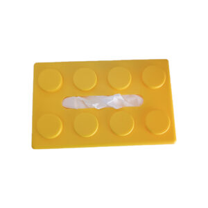 Κουτί τουβλάκι LEGO για χαρτομάντηλα, διακοσμητικό χώρου σε κίτρινο χρώμα, εμπνευσμένο από τα τουβλάκια LEGO.