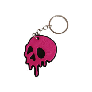 Melting Skull Μπρελόκ. 3D Printed Keychain με fluo pink νεκροκεφαλή που "λιώνει". Υλικό : PLA και Stainless Steel