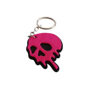 Melting Skull Μπρελόκ. 3D Printed Keychain με fluo pink νεκροκεφαλή που "λιώνει". Υλικό : PLA και Stainless Steel