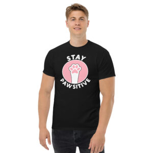 Stay Pawsitive T-Shirt, 100% cotton μπλουζάκι με παράφραση του Stay Positive και μια cute πατούσα γάτας.