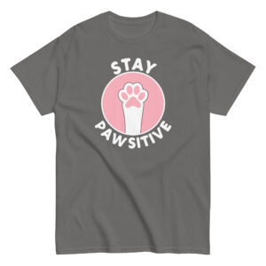 Stay Pawsitive T-Shirt, 100% cotton μπλουζάκι με παράφραση του Stay Positive και μια cute πατούσα γάτας.