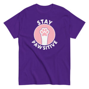 Stay Pawsitive T-Shirt, 100% cotton μπλουζάκι με παράφραση του Stay Positive και μια cute πατούσα γάτας.