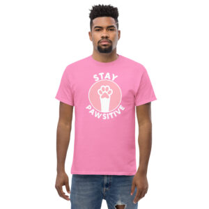 Stay Pawsitive T-Shirt, 100% cotton μπλουζάκι με παράφραση του Stay Positive και μια cute πατούσα γάτας.