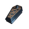 Coffin Box, 3D Printed κουτί αποθήκευσης σε σχήμα φέρετρο με χρυσαφί λεπτομέρειες και νεκροκεφαλή στο καπάκι.