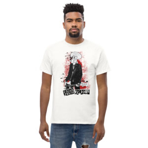 Φόρεσε χιούμορ και μουσική αναφορά με το Squid Vicious T-Shirt! Ένα αστείο και μοναδικό μπλουζάκι από 100% βαμβάκι, που παρουσιάζει τον αγαπημένο Καλαμάρη σε ρόλο… Sid Vicious των Sex Pistols. Μια επική music parody για fans της punk κουλτούρας και των παιχνιδιάρικων σχεδίων.