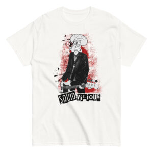 Φόρεσε χιούμορ και μουσική αναφορά με το Squid Vicious T-Shirt! Ένα αστείο και μοναδικό μπλουζάκι από 100% βαμβάκι, που παρουσιάζει τον αγαπημένο Καλαμάρη σε ρόλο… Sid Vicious των Sex Pistols. Μια επική music parody για fans της punk κουλτούρας και των παιχνιδιάρικων σχεδίων.