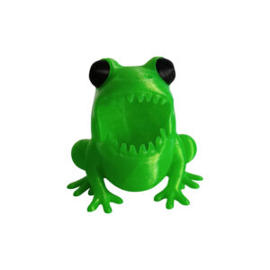 3D printed μολυβοθήκη σε σχήμα βατράχου Monster Frog σε fluo green χρώμα και μαύρα μάτια.