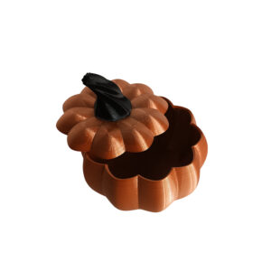 Δύο 3D printed διακοσμητικές κολοκύθες σε metallic copper με μαύρο καπάκι – pumpkin boxes για αποθήκευση ή διακόσμηση